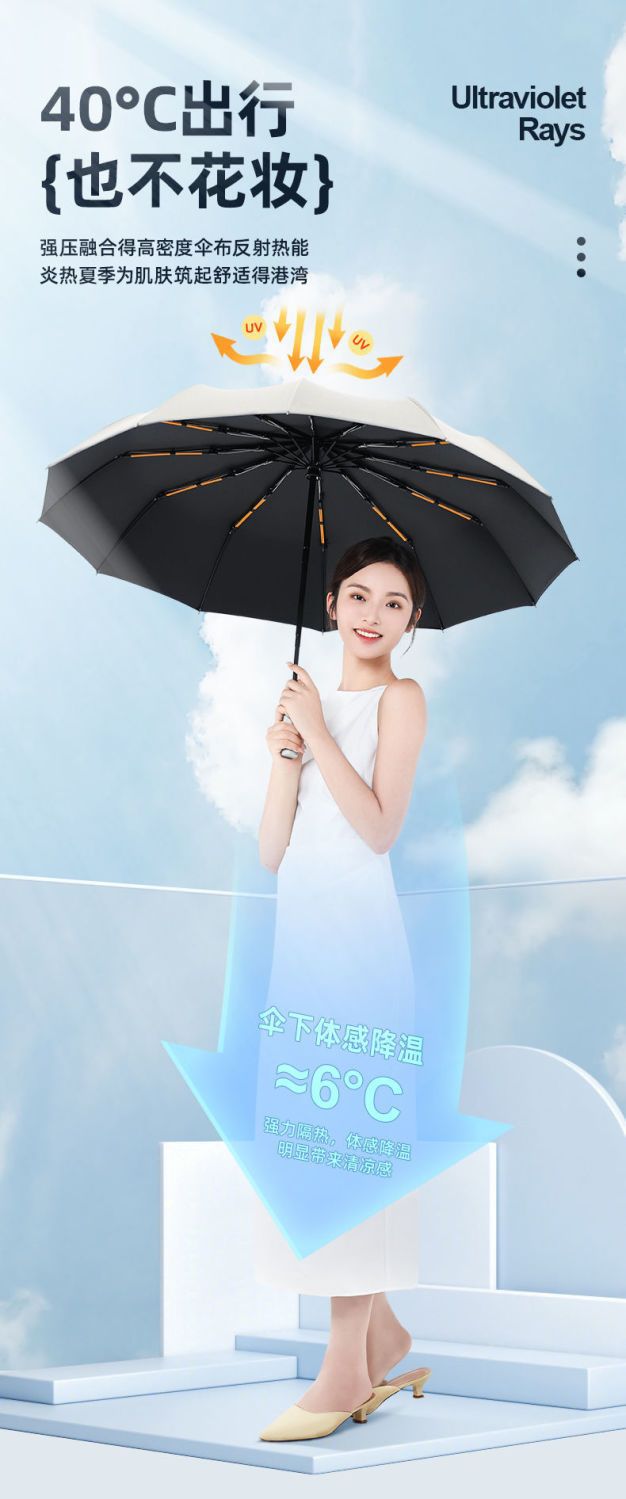 Large Automatic Umbrella, Storm Resistant, Reinforced, Dual-use for Sun and Rain, Foldable, UV Protection, Vinyl Coated, Advertising Umbrella, In Stock