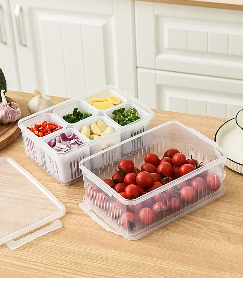 Mingxi Crisper Refrigerator Chopped Green Onion Ginger and Garlic Kitchen Storage Box Food Grade Plastic Drain Fruit Box Suit Chopped Green Onion Box