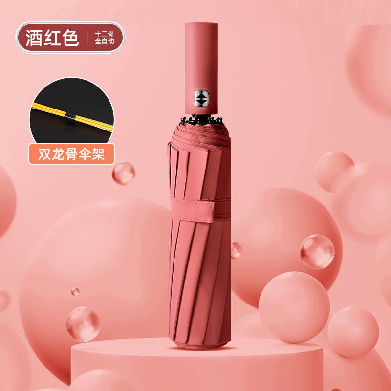 Large Automatic Umbrella, Storm Resistant, Reinforced, Dual-use for Sun and Rain, Foldable, UV Protection, Vinyl Coated, Advertising Umbrella, In Stock