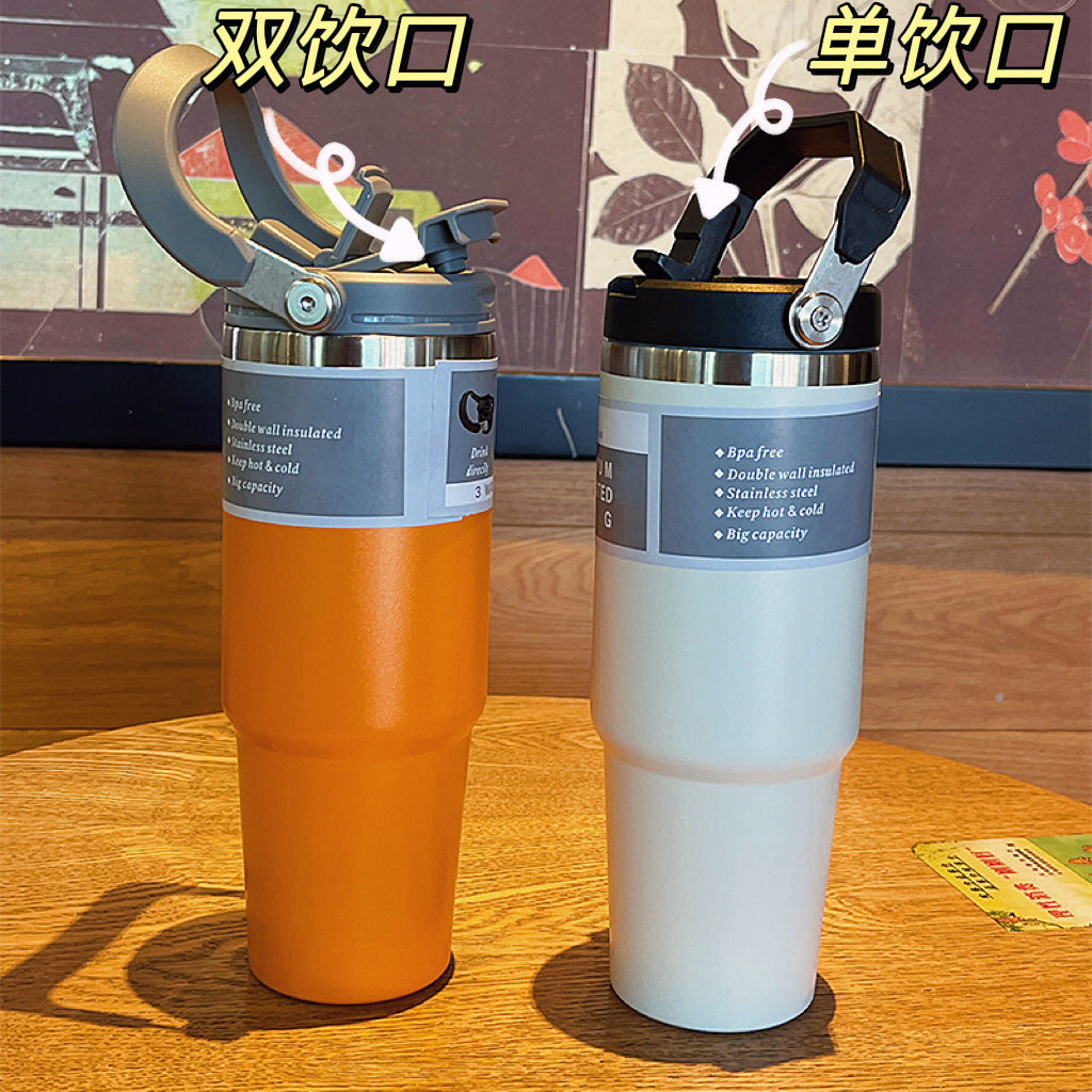 Large Capacity 304 Stainless Steel Insulated Cup with Straw, Portable Ice Cup for Outdoor and Car Use