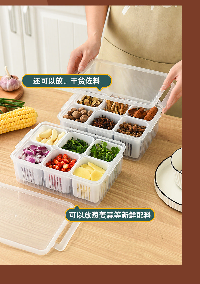 Mingxi Crisper Refrigerator Chopped Green Onion Ginger and Garlic Kitchen Storage Box Food Grade Plastic Drain Fruit Box Suit Chopped Green Onion Box