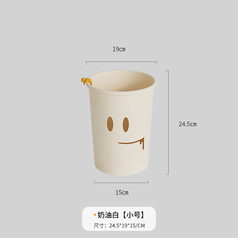Cream Style Trash Can for Home Kitchen Bathroom Living Room Bedroom Creative Simple Large Size with Press Ring Paper Basket