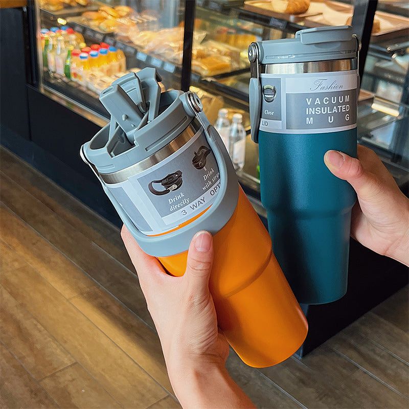Large Capacity 304 Stainless Steel Insulated Cup with Straw, Portable Ice Cup for Outdoor and Car Use