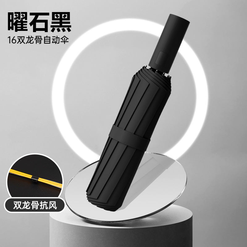 Large Automatic Umbrella, Storm Resistant, Reinforced, Dual-use for Sun and Rain, Foldable, UV Protection, Vinyl Coated, Advertising Umbrella, In Stock