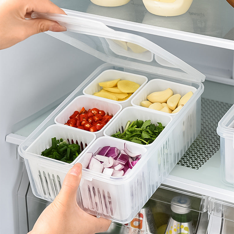 Mingxi Crisper Refrigerator Chopped Green Onion Ginger and Garlic Kitchen Storage Box Food Grade Plastic Drain Fruit Box Suit Chopped Green Onion Box