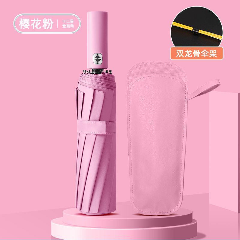 Large Automatic Umbrella, Storm Resistant, Reinforced, Dual-use for Sun and Rain, Foldable, UV Protection, Vinyl Coated, Advertising Umbrella, In Stock
