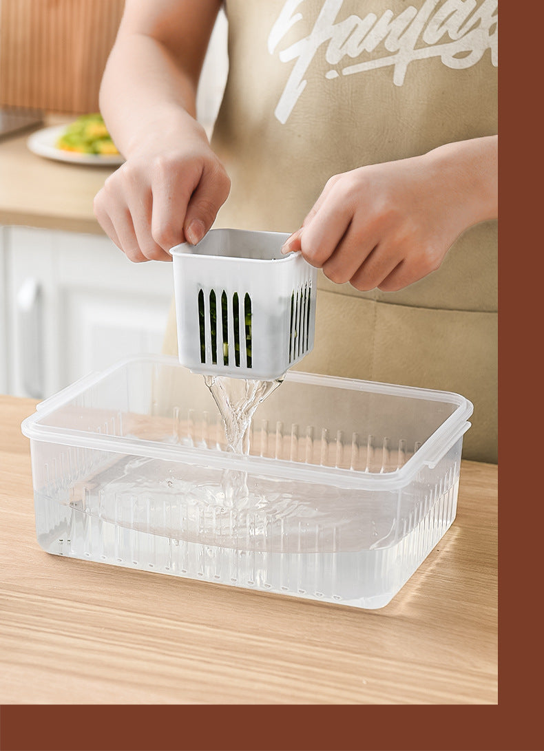 Mingxi Crisper Refrigerator Chopped Green Onion Ginger and Garlic Kitchen Storage Box Food Grade Plastic Drain Fruit Box Suit Chopped Green Onion Box