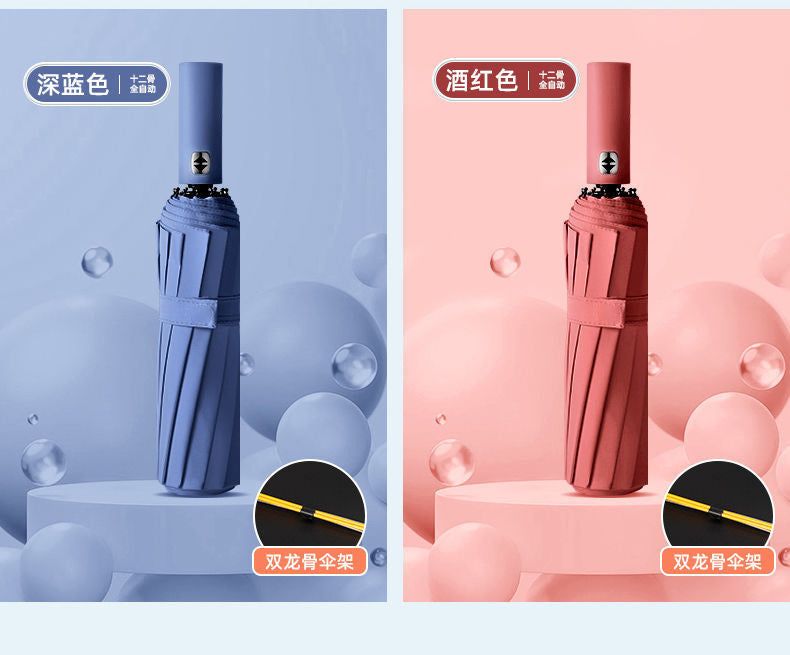 Large Automatic Umbrella, Storm Resistant, Reinforced, Dual-use for Sun and Rain, Foldable, UV Protection, Vinyl Coated, Advertising Umbrella, In Stock