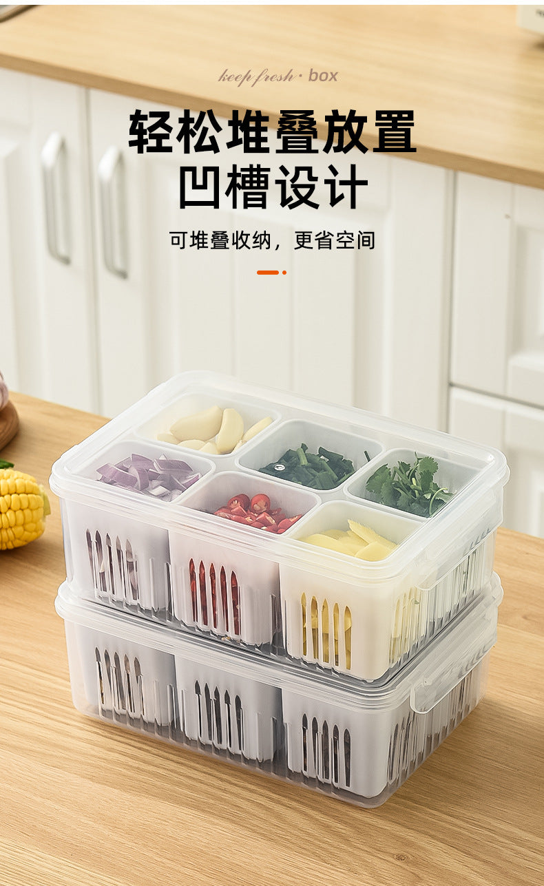 Mingxi Crisper Refrigerator Chopped Green Onion Ginger and Garlic Kitchen Storage Box Food Grade Plastic Drain Fruit Box Suit Chopped Green Onion Box