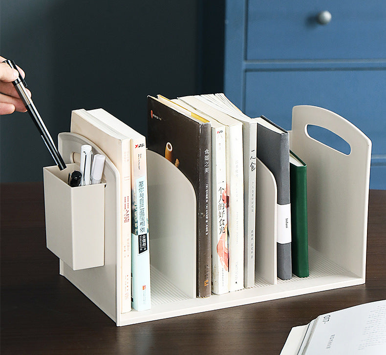 Japanese Style Simple Desktop Book Storage Rack Dormitory Triple with Pen Holder Organizer Bookshelf Office File Storage Box