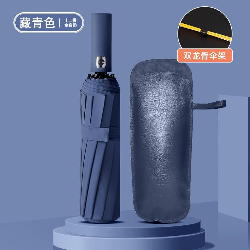 Large Automatic Umbrella, Storm Resistant, Reinforced, Dual-use for Sun and Rain, Foldable, UV Protection, Vinyl Coated, Advertising Umbrella, In Stock