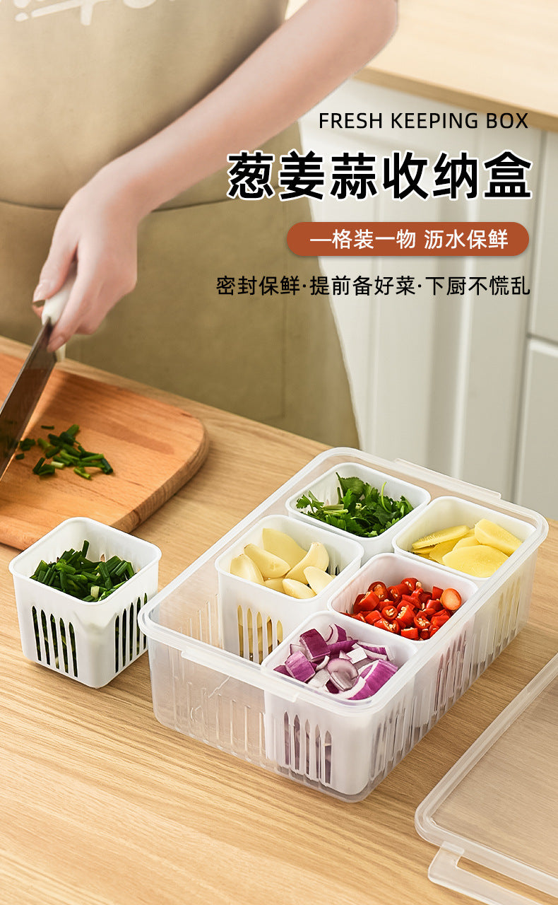 Mingxi Crisper Refrigerator Chopped Green Onion Ginger and Garlic Kitchen Storage Box Food Grade Plastic Drain Fruit Box Suit Chopped Green Onion Box
