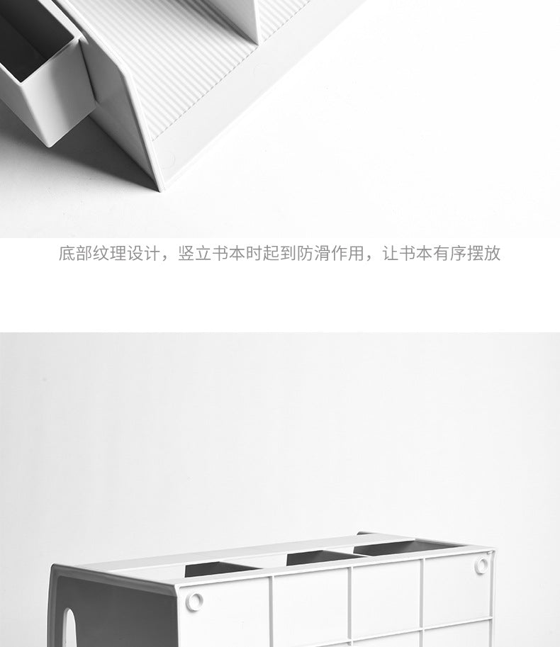 Japanese Style Simple Desktop Book Storage Rack Dormitory Triple with Pen Holder Organizer Bookshelf Office File Storage Box