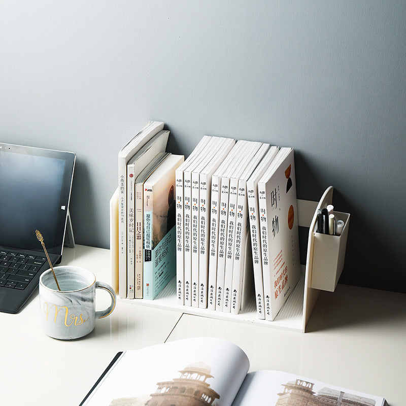 Japanese Style Simple Desktop Book Storage Rack Dormitory Triple with Pen Holder Organizer Bookshelf Office File Storage Box