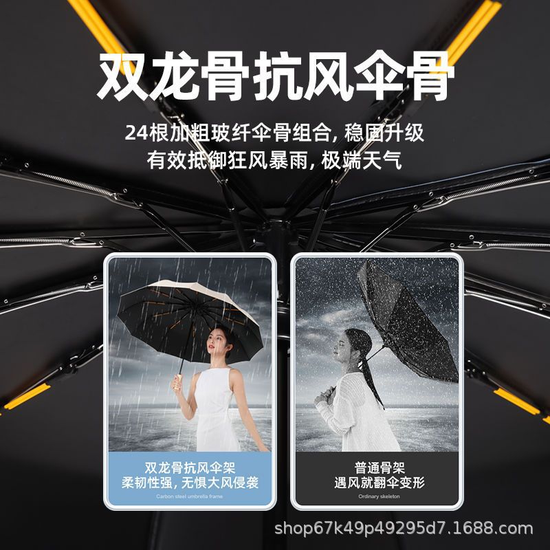 Large Automatic Umbrella, Storm Resistant, Reinforced, Dual-use for Sun and Rain, Foldable, UV Protection, Vinyl Coated, Advertising Umbrella, In Stock