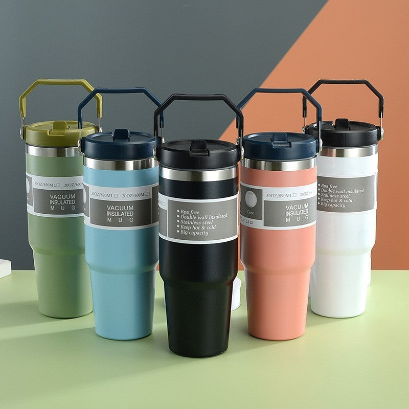 Large Capacity 304 Stainless Steel Insulated Cup with Straw, Portable Ice Cup for Outdoor and Car Use
