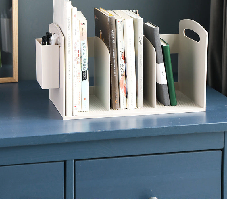 Japanese Style Simple Desktop Book Storage Rack Dormitory Triple with Pen Holder Organizer Bookshelf Office File Storage Box