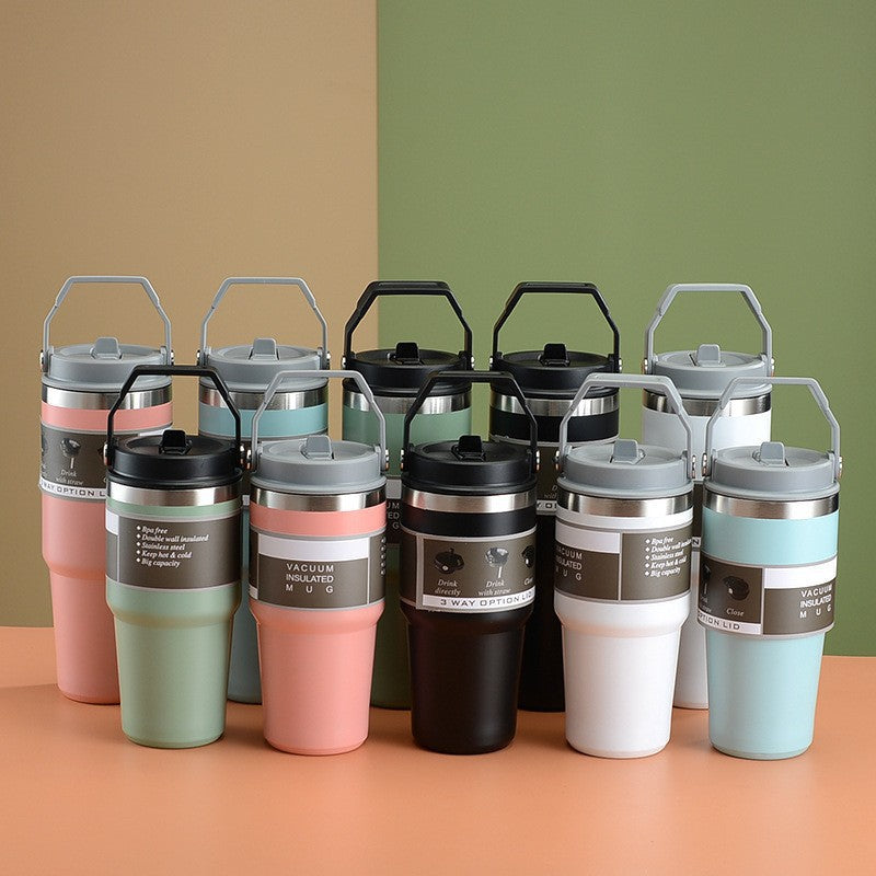 Large Capacity 304 Stainless Steel Insulated Cup with Straw, Portable Ice Cup for Outdoor and Car Use