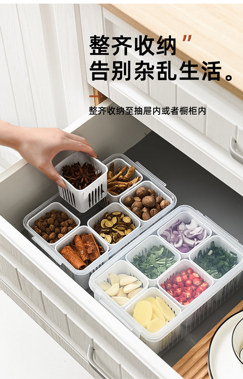 Mingxi Crisper Refrigerator Chopped Green Onion Ginger and Garlic Kitchen Storage Box Food Grade Plastic Drain Fruit Box Suit Chopped Green Onion Box