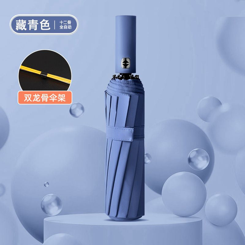 Large Automatic Umbrella, Storm Resistant, Reinforced, Dual-use for Sun and Rain, Foldable, UV Protection, Vinyl Coated, Advertising Umbrella, In Stock