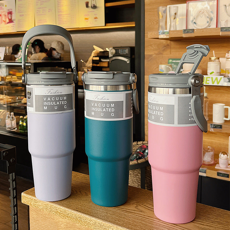 Large Capacity 304 Stainless Steel Insulated Cup with Straw, Portable Ice Cup for Outdoor and Car Use