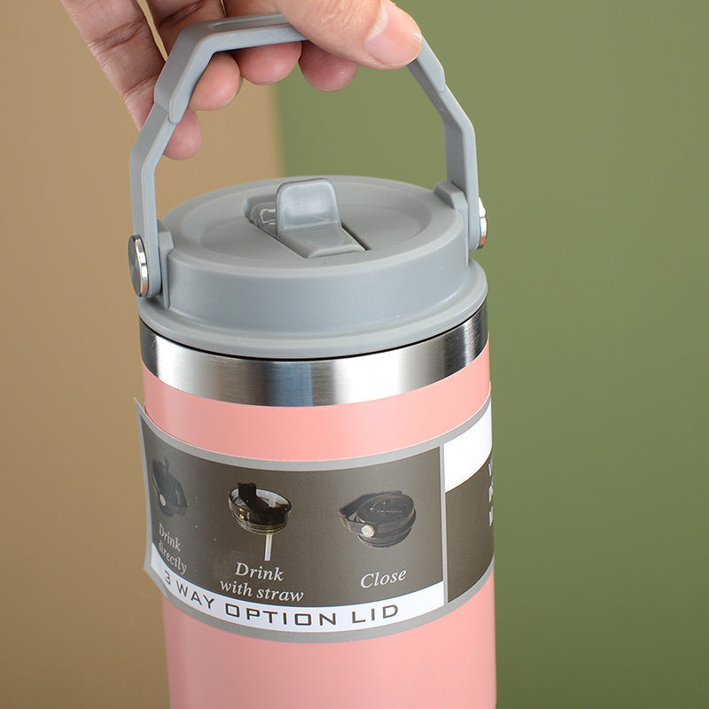 Large Capacity 304 Stainless Steel Insulated Cup with Straw, Portable Ice Cup for Outdoor and Car Use