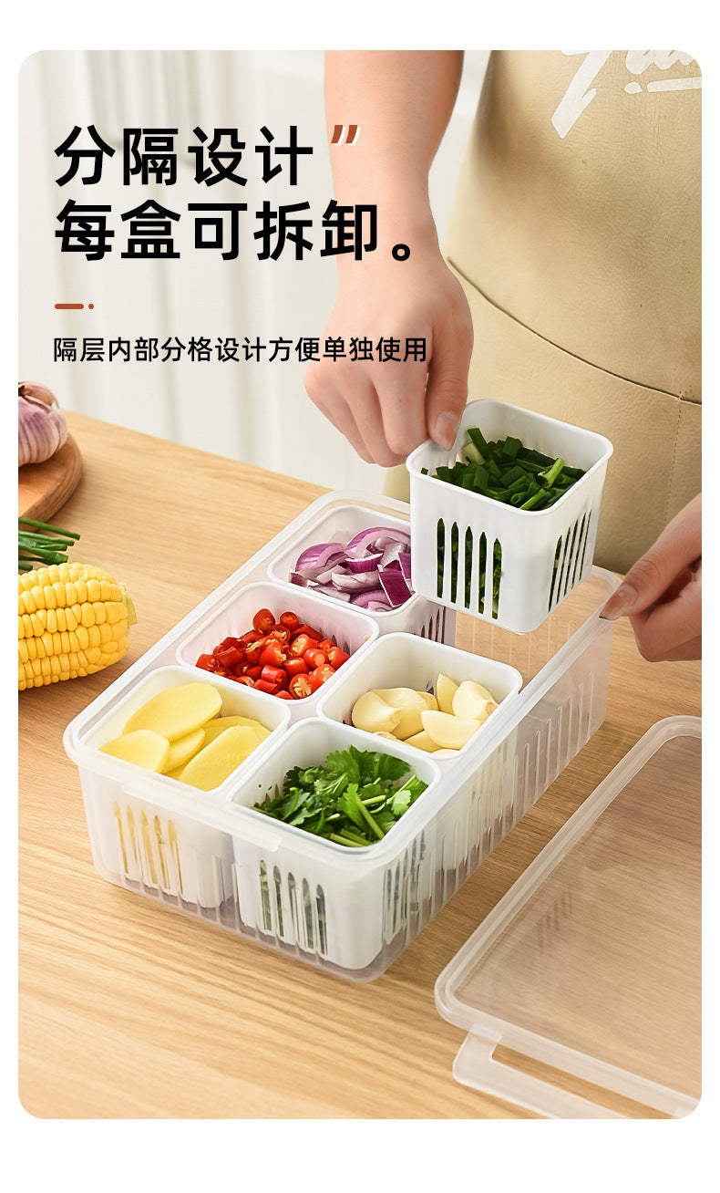 Mingxi Crisper Refrigerator Chopped Green Onion Ginger and Garlic Kitchen Storage Box Food Grade Plastic Drain Fruit Box Suit Chopped Green Onion Box
