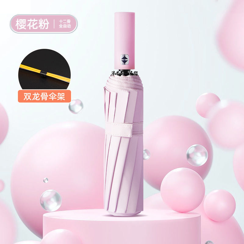 Large Automatic Umbrella, Storm Resistant, Reinforced, Dual-use for Sun and Rain, Foldable, UV Protection, Vinyl Coated, Advertising Umbrella, In Stock