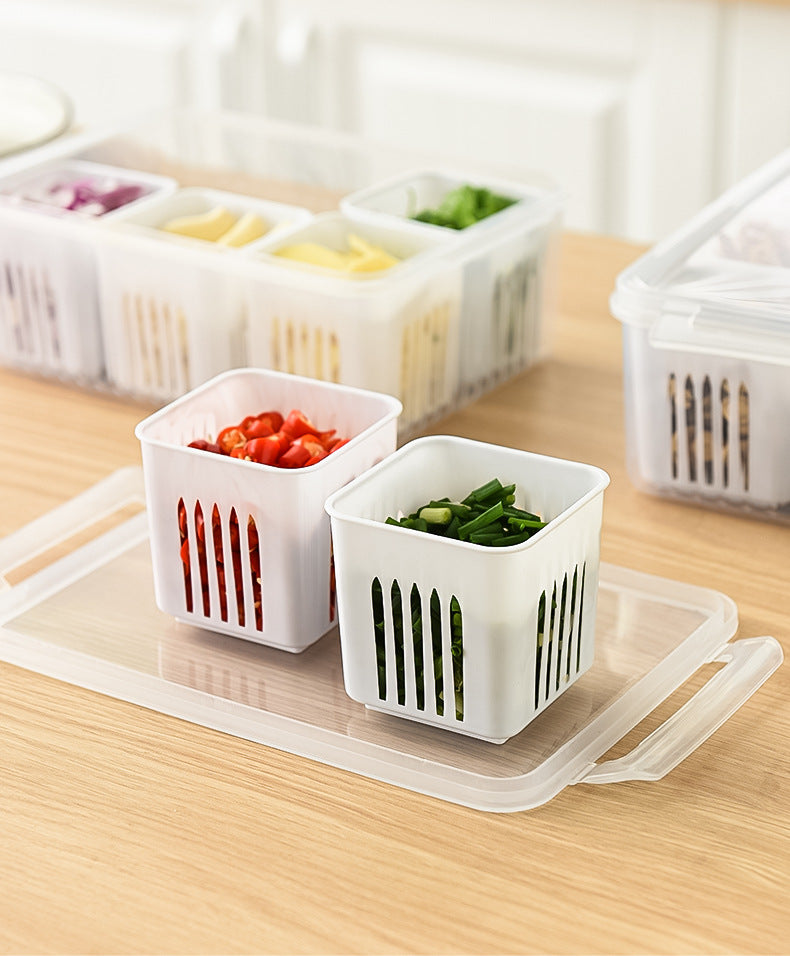Mingxi Crisper Refrigerator Chopped Green Onion Ginger and Garlic Kitchen Storage Box Food Grade Plastic Drain Fruit Box Suit Chopped Green Onion Box