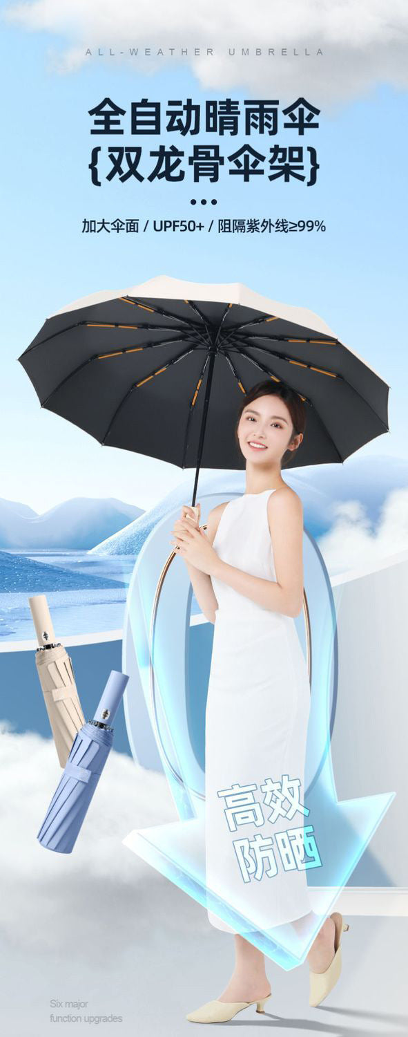 Large Automatic Umbrella, Storm Resistant, Reinforced, Dual-use for Sun and Rain, Foldable, UV Protection, Vinyl Coated, Advertising Umbrella, In Stock