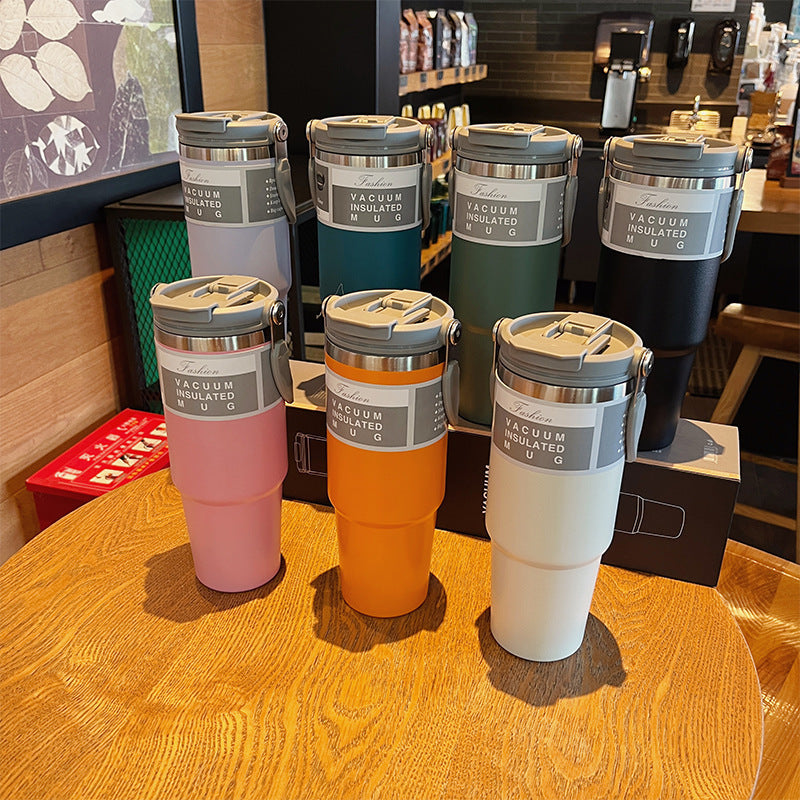 Large Capacity 304 Stainless Steel Insulated Cup with Straw, Portable Ice Cup for Outdoor and Car Use
