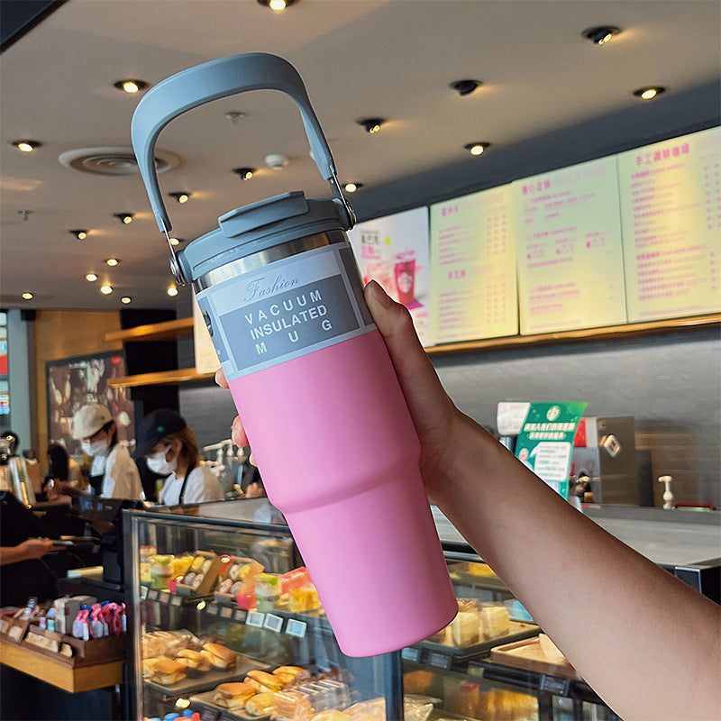 Large Capacity 304 Stainless Steel Insulated Cup with Straw, Portable Ice Cup for Outdoor and Car Use