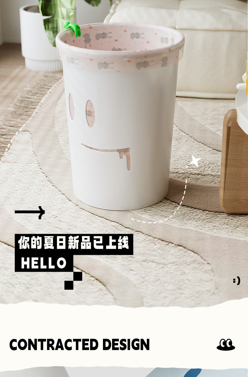 Cream Style Trash Can for Home Kitchen Bathroom Living Room Bedroom Creative Simple Large Size with Press Ring Paper Basket