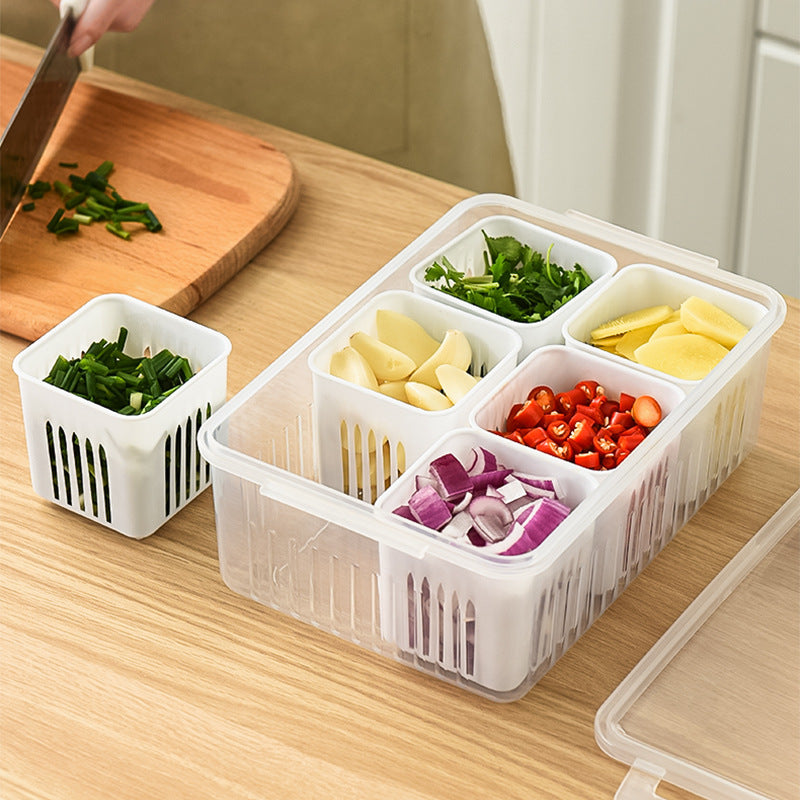 Mingxi Crisper Refrigerator Chopped Green Onion Ginger and Garlic Kitchen Storage Box Food Grade Plastic Drain Fruit Box Suit Chopped Green Onion Box