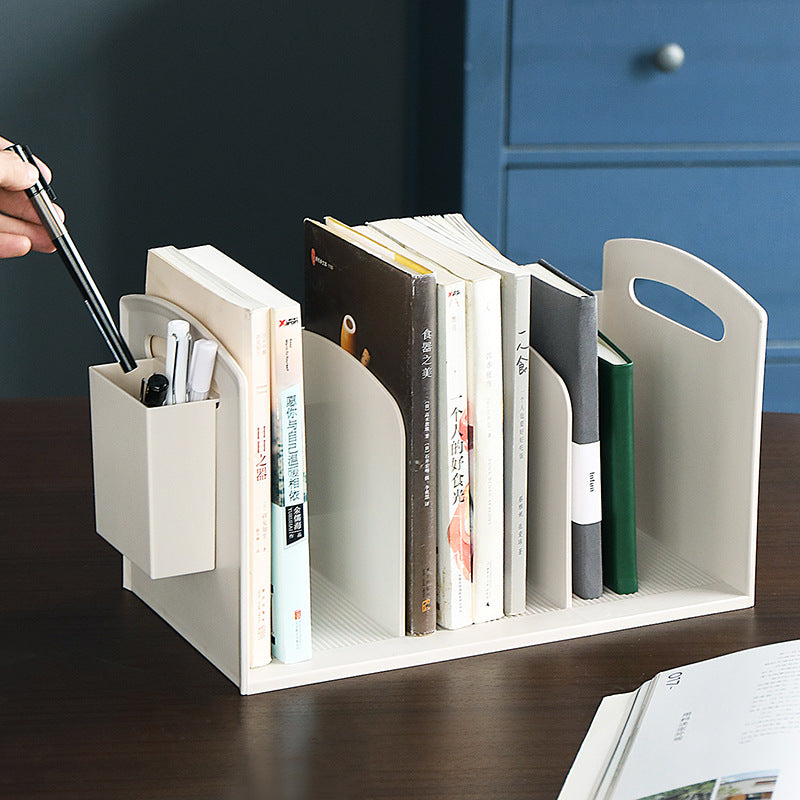 Japanese Style Simple Desktop Book Storage Rack Dormitory Triple with Pen Holder Organizer Bookshelf Office File Storage Box
