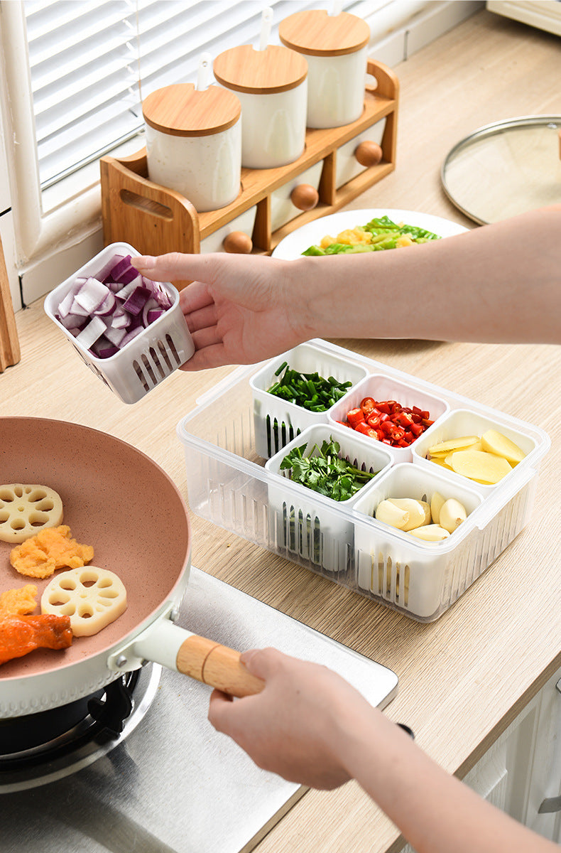 Mingxi Crisper Refrigerator Chopped Green Onion Ginger and Garlic Kitchen Storage Box Food Grade Plastic Drain Fruit Box Suit Chopped Green Onion Box