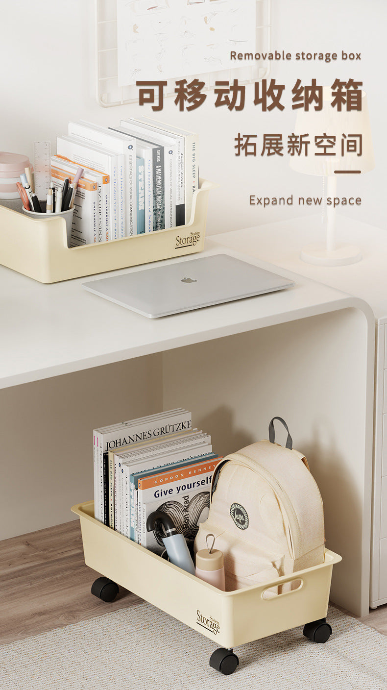 Under-Desk Book Storage Box with Wheels, Movable Book Case for Storing Books, Student Dormitory Essential Box