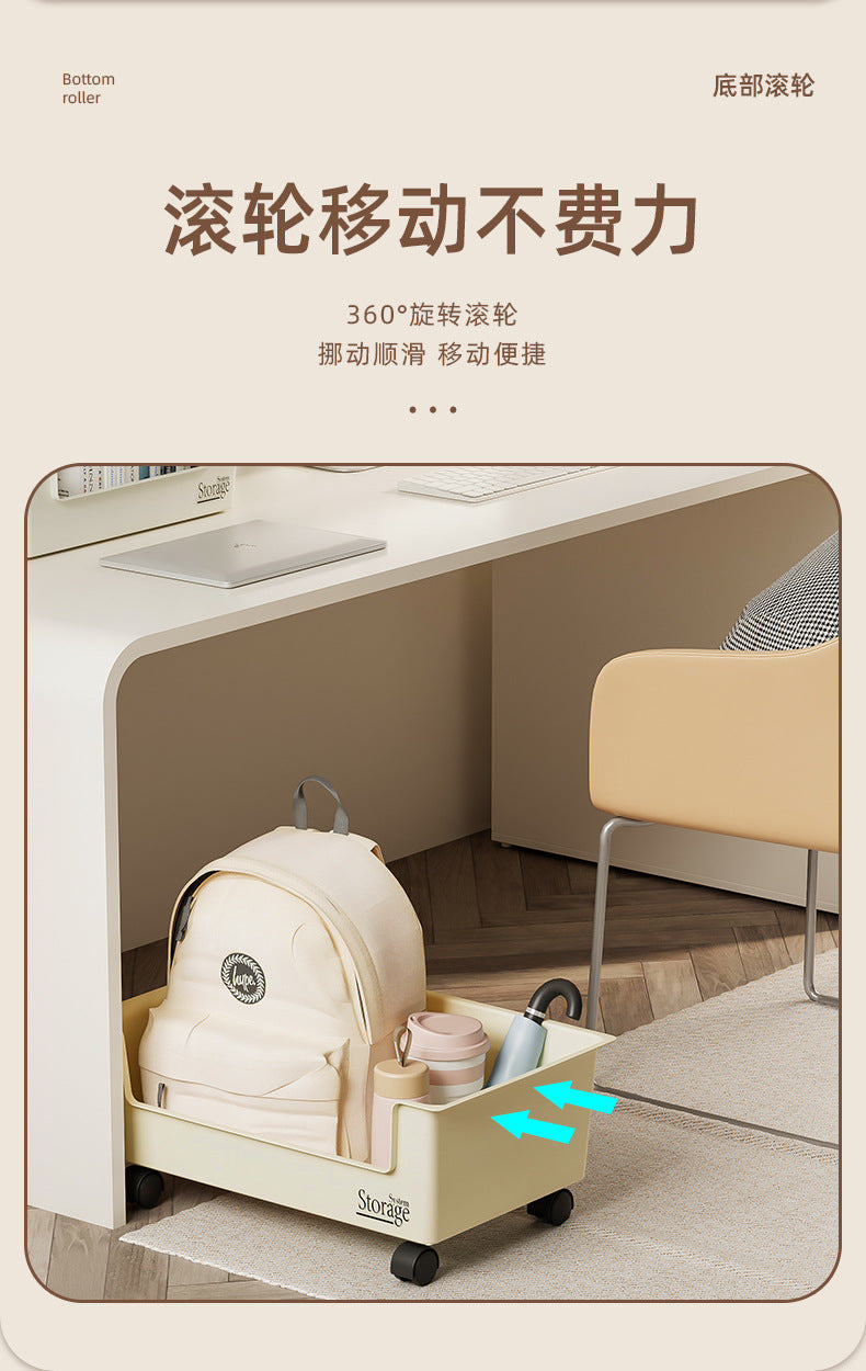 Under-Desk Book Storage Box with Wheels, Movable Book Case for Storing Books, Student Dormitory Essential Box