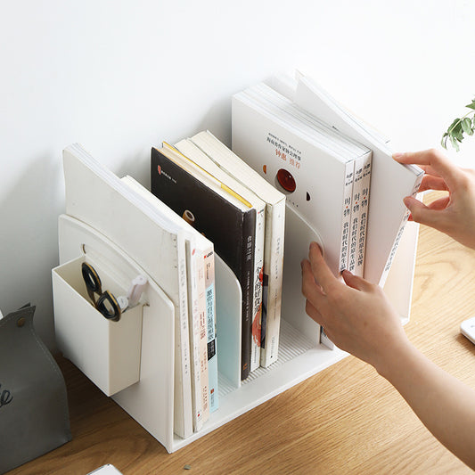 Japanese Style Simple Desktop Book Storage Rack Dormitory Triple with Pen Holder Organizer Bookshelf Office File Storage Box