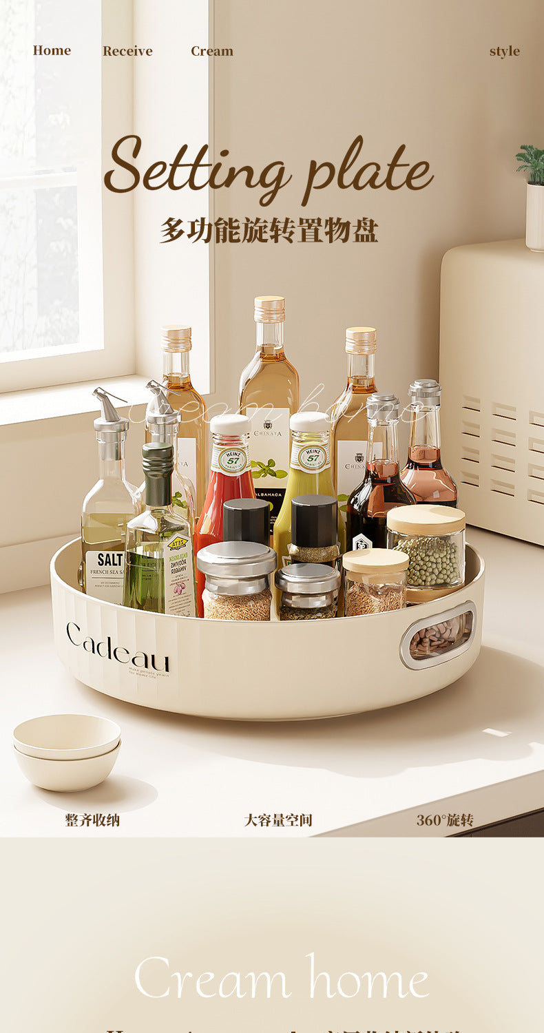 Kitchen Spice Rack Rotatable Large Capacity Seasoning Bottle Storage Rack Multi-Functional Desktop Fruit Tray