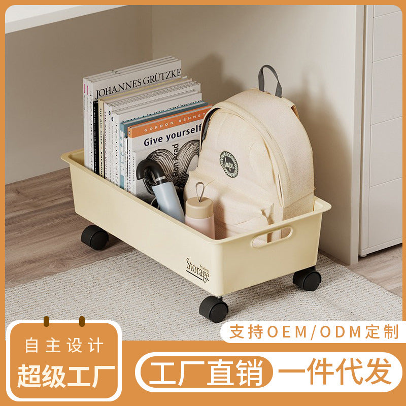 Under-Desk Book Storage Box with Wheels, Movable Book Case for Storing Books, Student Dormitory Essential Box