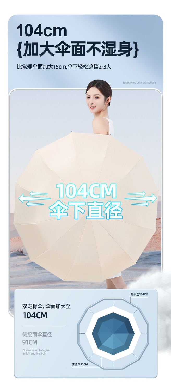 Large Automatic Umbrella, Storm Resistant, Reinforced, Dual-use for Sun and Rain, Foldable, UV Protection, Vinyl Coated, Advertising Umbrella, In Stock