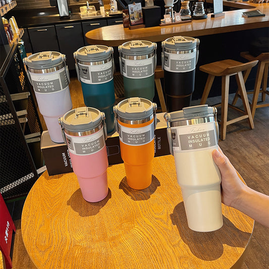 Large Capacity 304 Stainless Steel Insulated Cup with Straw, Portable Ice Cup for Outdoor and Car Use
