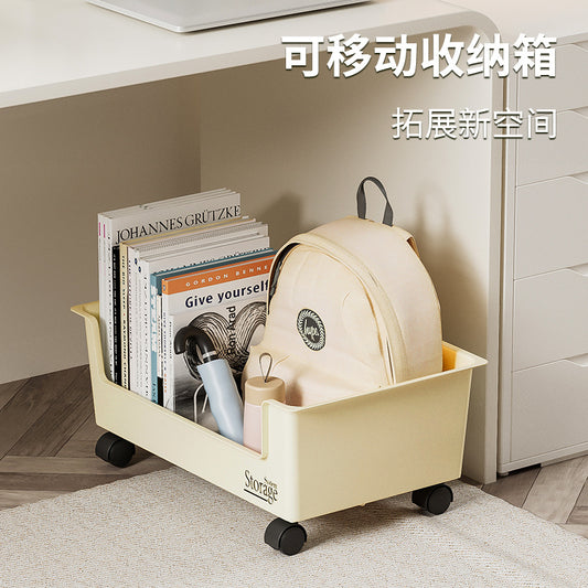 Under-Desk Book Storage Box with Wheels, Movable Book Case for Storing Books, Student Dormitory Essential Box