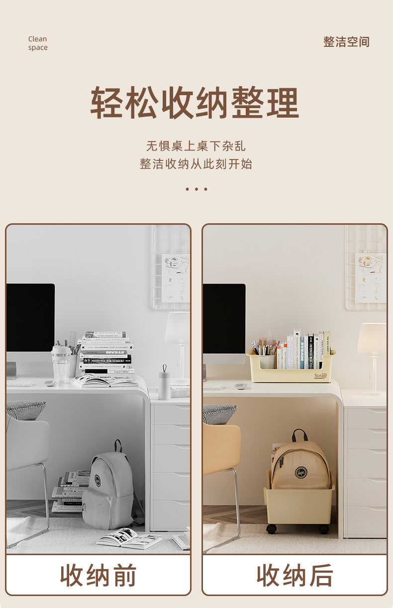 Under-Desk Book Storage Box with Wheels, Movable Book Case for Storing Books, Student Dormitory Essential Box