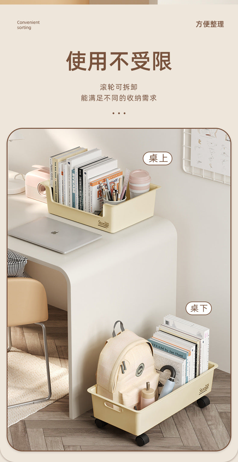 Under-Desk Book Storage Box with Wheels, Movable Book Case for Storing Books, Student Dormitory Essential Box